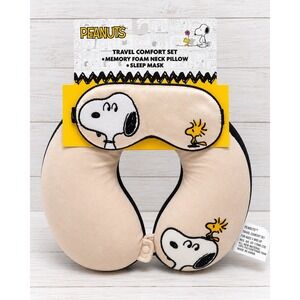 Peanuts Snoopy Woodstock Memory Foam Neck Pillow Sleep Mask Travel Set New